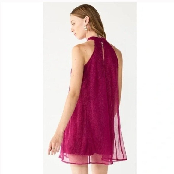 Nine West Dresses Nine West Mockneck SleevelesSwing Mini Dress Metallic Burgundy - Picture 3 of 15